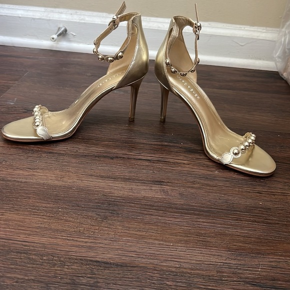 Marc Fisher Gold Metallic Belia Stiletto Heels w/ Ankle Strap and Embellishment - Picture 3 of 9